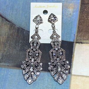 NEW FASHION JEWELRY EARRINGS SILVER DANGLE EARRING BEJEWELED MAXIMALISM